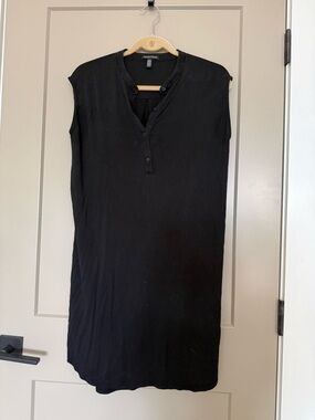 Eileen Fisher Black Sleeveless Henley Shift Dress